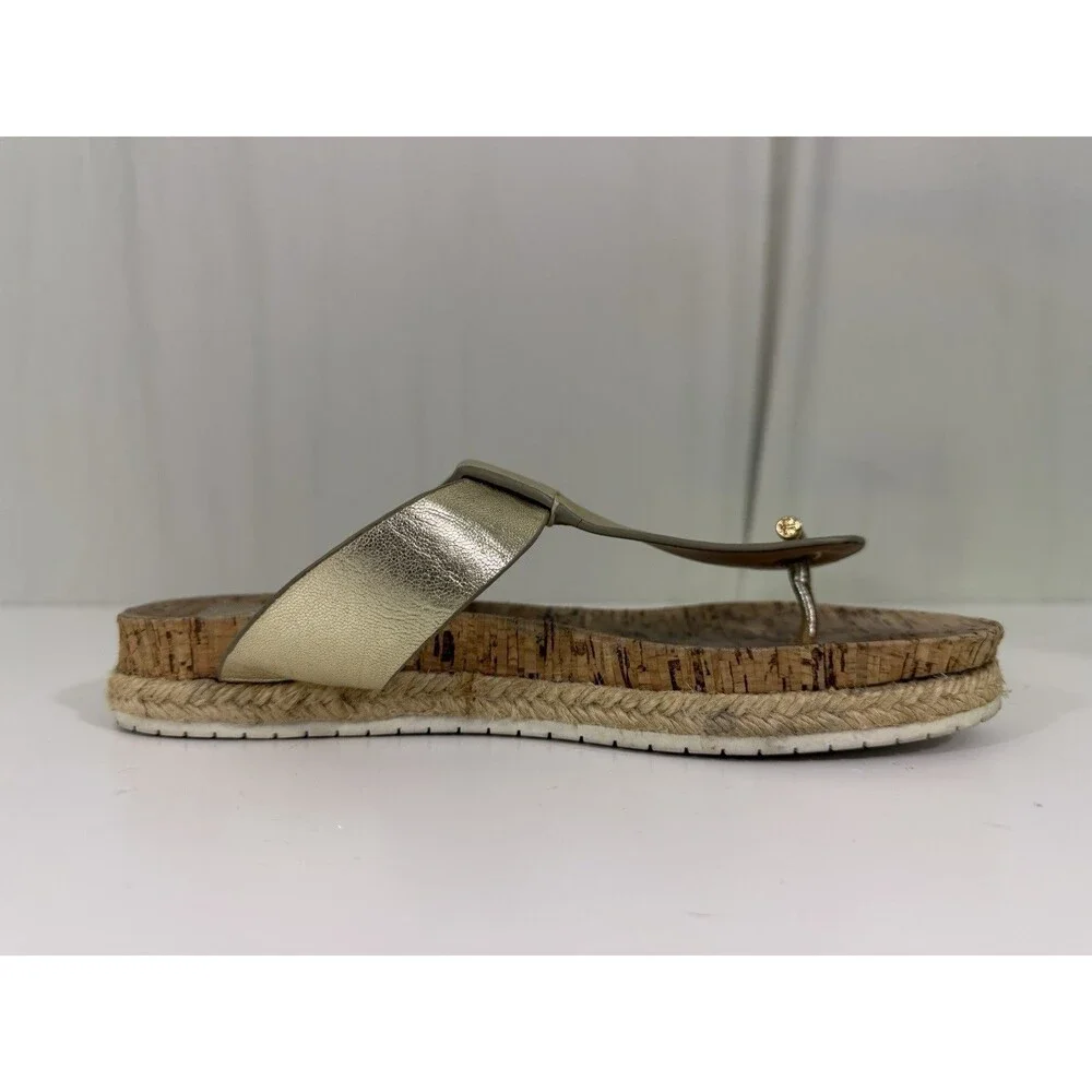 Tory Burch Metallic Gold Cork Thong Sandals Espadrille Jute Wrap Sz 7 Resortwear
